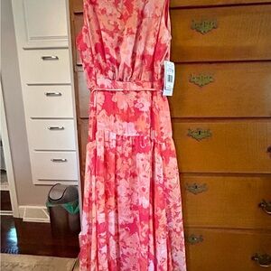 Julian Taylor Floral Pink and Coral Maxi Dress